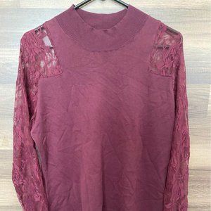 89th and Madison Marron Lace Long Sleeve Shirt Lar